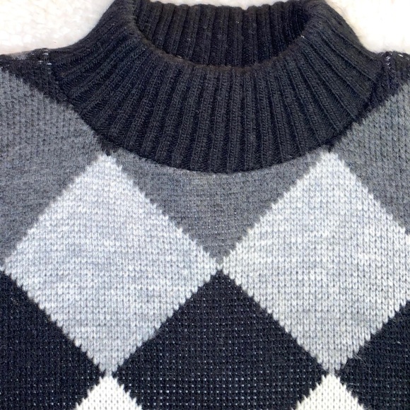 Vintage 90's Argyle Mock Neck Boyfriend Fit Chunky Sweater - Picture 3 of 4